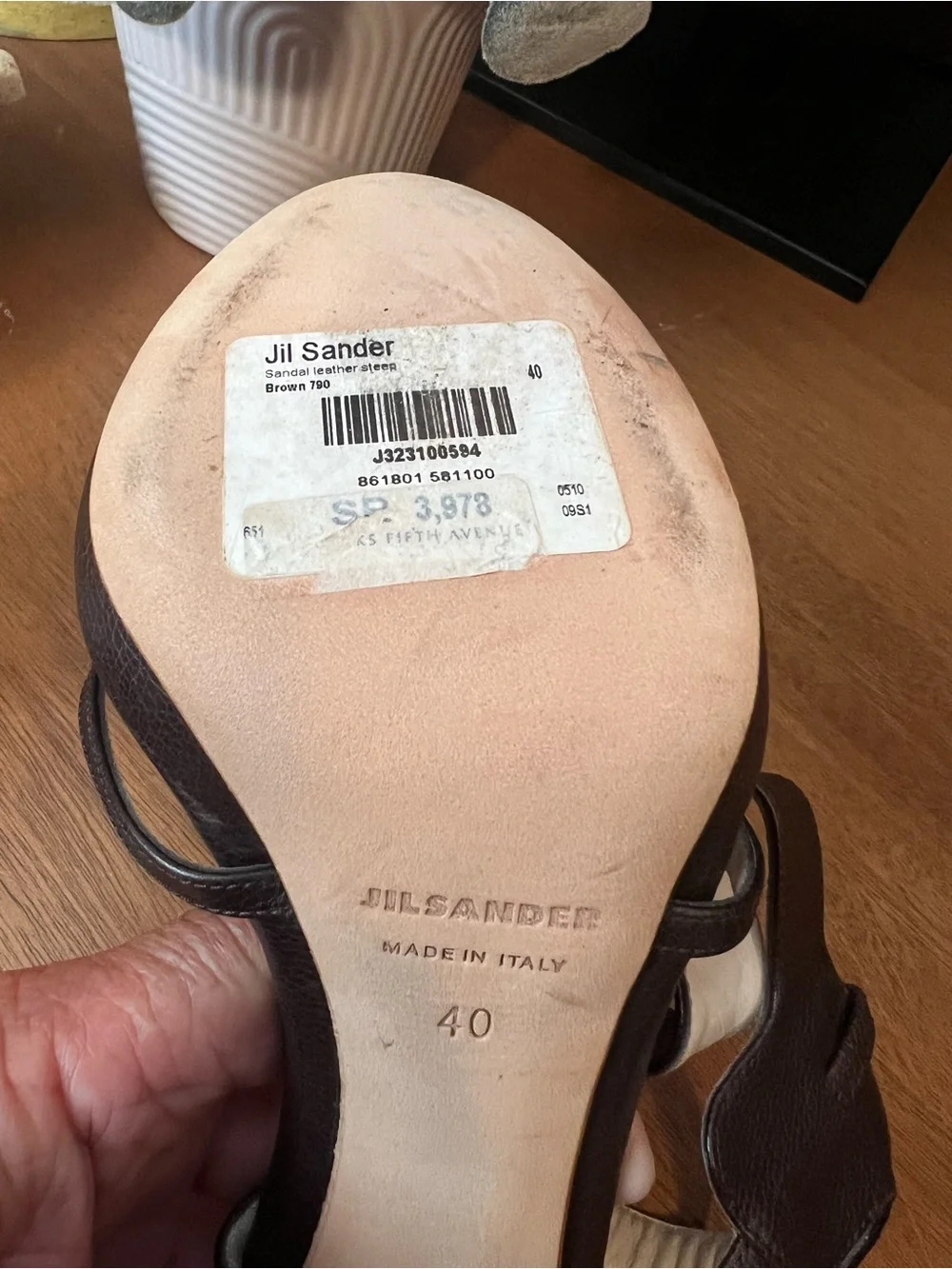 JIL SANDER Italy Brown Pebbled Leather Sandals Heel T Strap Y2K $378 Saks 5th
